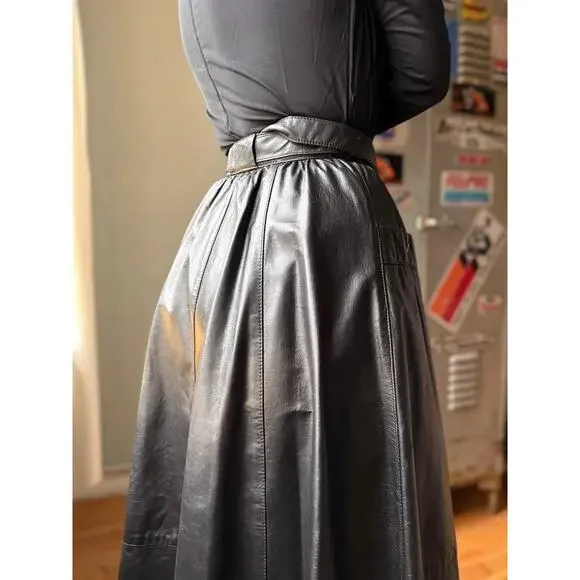 Vintage 70s Saks Fifth Avenue Leather Maxi Skirt | XS 25" - Picture 6 of 8